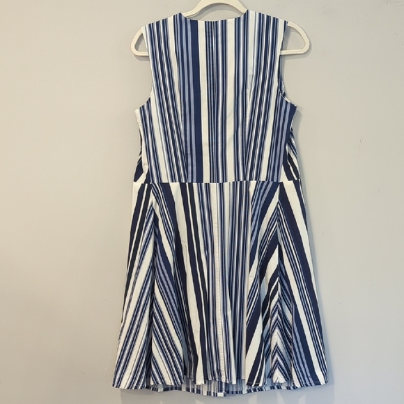 Poetry Dress A-Line Sleeveless 100% Cotton Blue Stripe Tie Belt size 10 - Picture 7 of 10